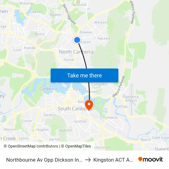 Northbourne Av Opp Dickson Interchange to Kingston ACT Australia map
