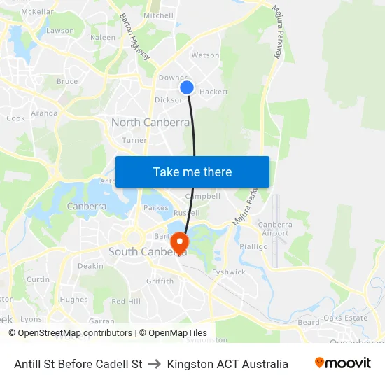 Antill St Before Cadell St to Kingston ACT Australia map
