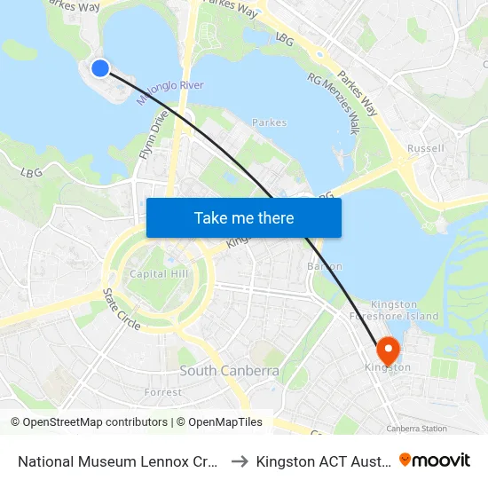 National Museum Lennox Crossing to Kingston ACT Australia map