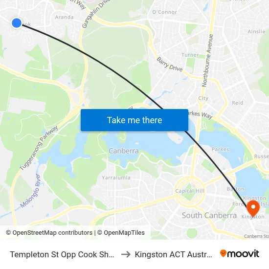 Templeton St Opp Cook Shops to Kingston ACT Australia map