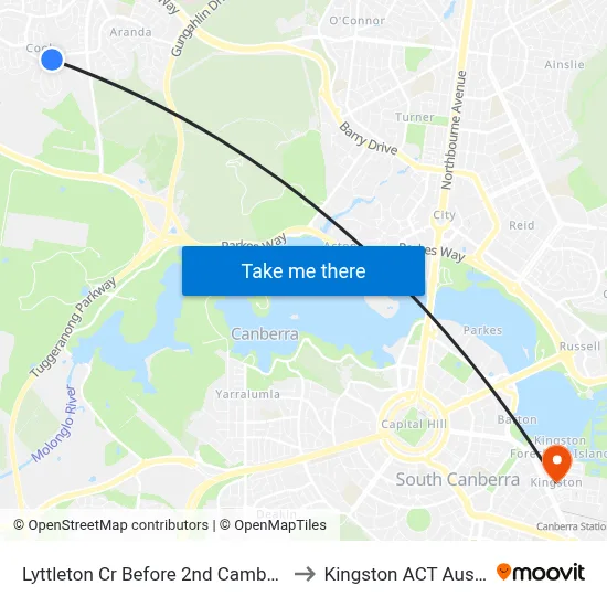 Lyttleton Cr Before 2nd Cambridge St to Kingston ACT Australia map