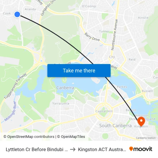 Lyttleton Cr Before Bindubi St to Kingston ACT Australia map