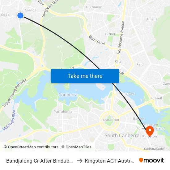 Bandjalong Cr After Bindubi St to Kingston ACT Australia map