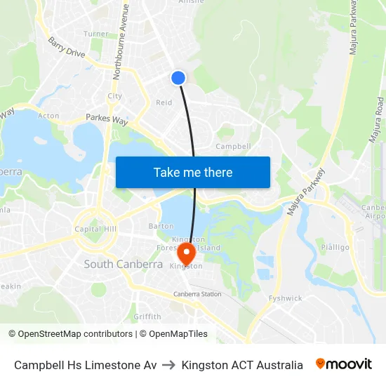 Campbell Hs Limestone Av to Kingston ACT Australia map