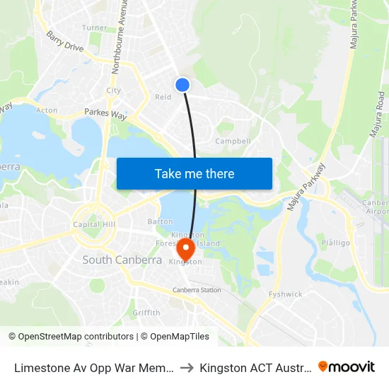 Limestone Av Opp War Memorial to Kingston ACT Australia map