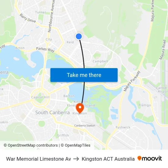 War Memorial Limestone Av to Kingston ACT Australia map