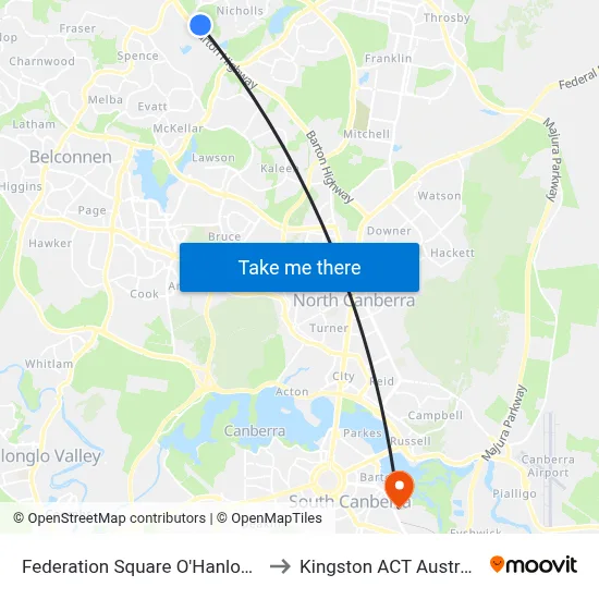 Federation Square O'Hanlon Pl to Kingston ACT Australia map