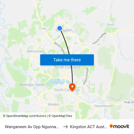 Wanganeen Av Opp Ngunnawal Ps to Kingston ACT Australia map
