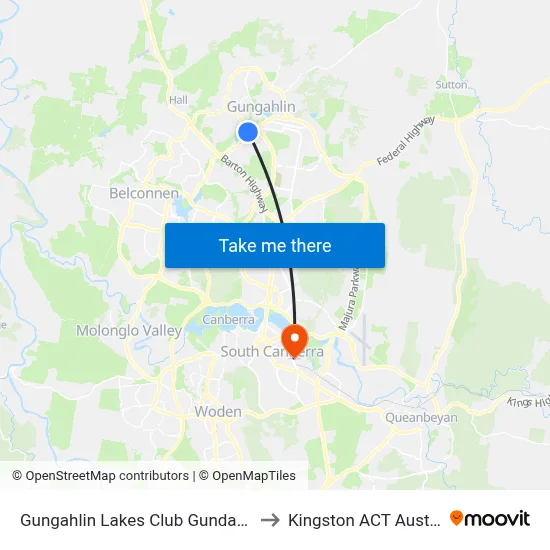 Gungahlin Lakes Club Gundaroo Dr to Kingston ACT Australia map