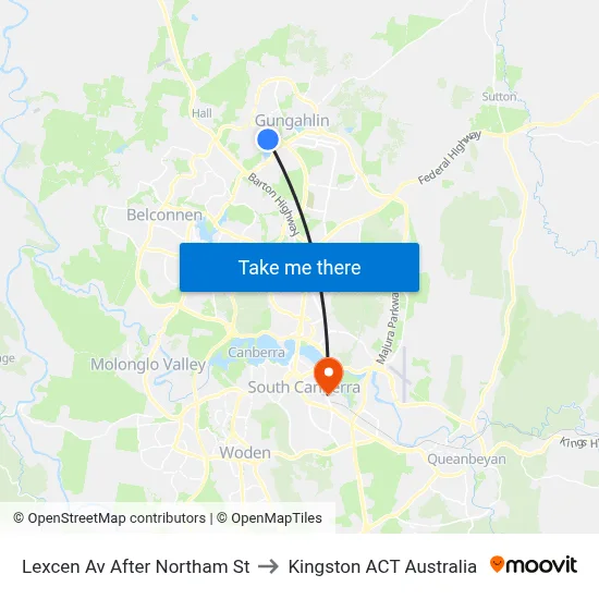Lexcen Av After Northam St to Kingston ACT Australia map