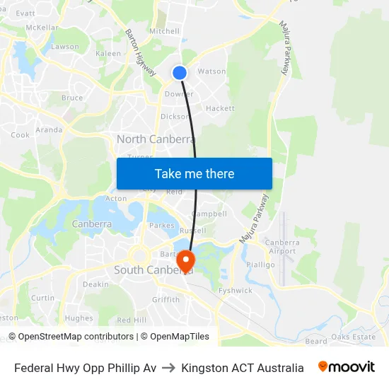 Federal Hwy Opp Phillip Av to Kingston ACT Australia map