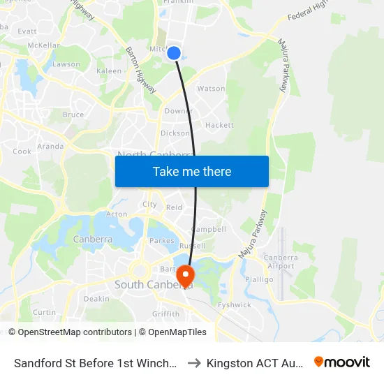 Sandford St Before 1st Winchombe Ct to Kingston ACT Australia map