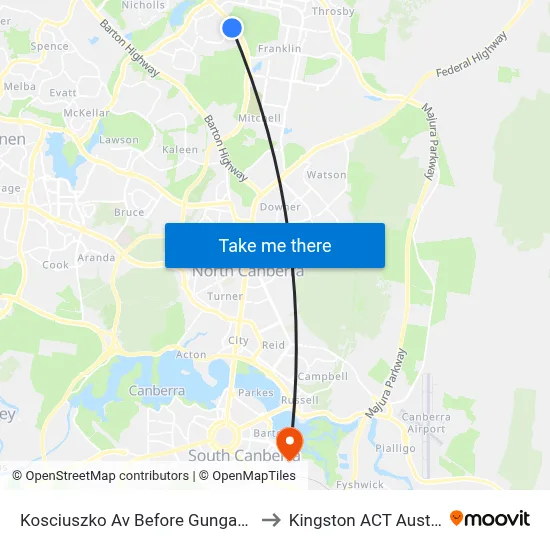 Kosciuszko Av Before Gungahlin Dr to Kingston ACT Australia map