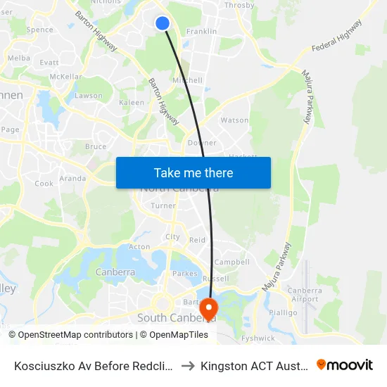 Kosciuszko Av Before Redcliffe St to Kingston ACT Australia map