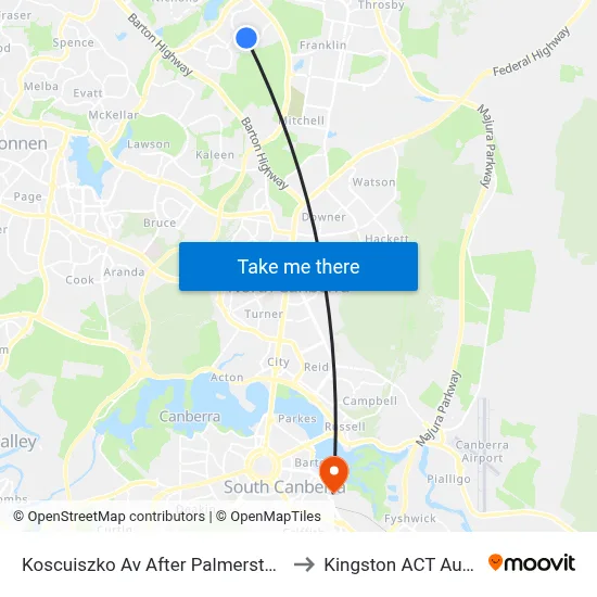 Koscuiszko Av After Palmerston Shops to Kingston ACT Australia map