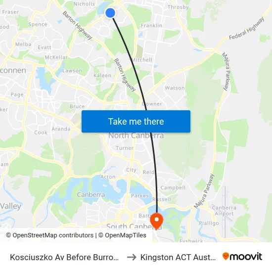 Kosciuszko Av Before Burrowa St to Kingston ACT Australia map
