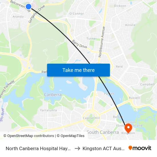 North Canberra Hospital Haydon Dr to Kingston ACT Australia map