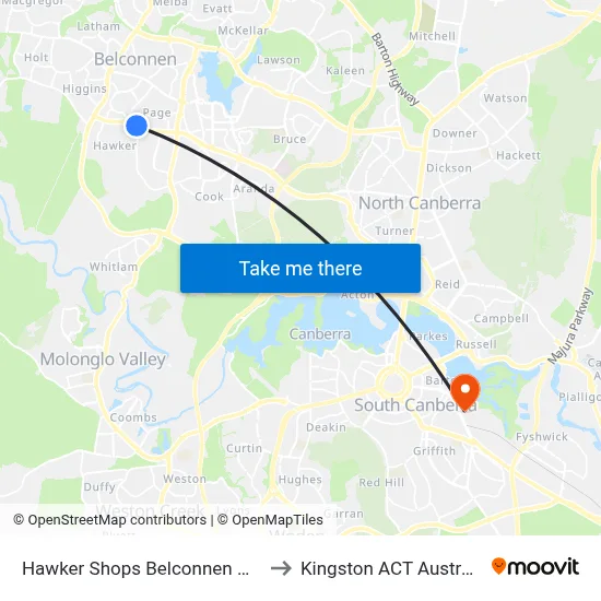 Hawker Shops Belconnen Way to Kingston ACT Australia map