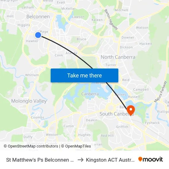 St Matthew's Ps Belconnen Way to Kingston ACT Australia map