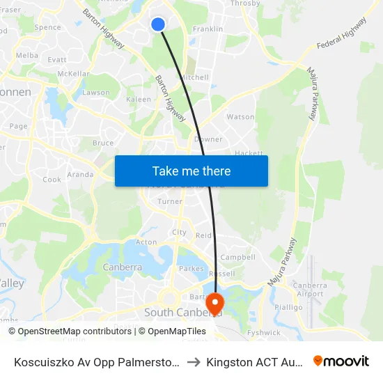Koscuiszko Av Opp Palmerston Shops to Kingston ACT Australia map