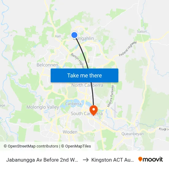 Jabanungga Av Before 2nd Warabin Cr to Kingston ACT Australia map