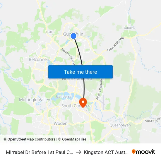 Mirrabei Dr Before 1st Paul Coe Cr to Kingston ACT Australia map