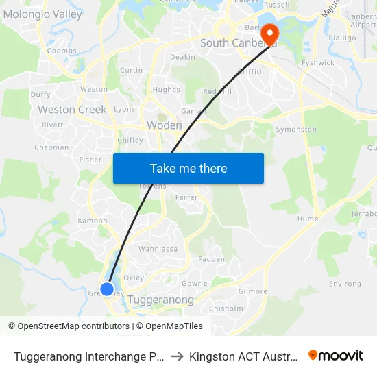Tuggeranong Interchange Plt 5 to Kingston ACT Australia map