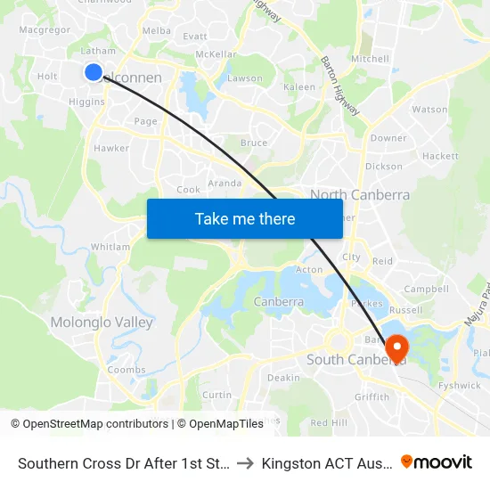 Southern Cross Dr After 1st Starke St to Kingston ACT Australia map