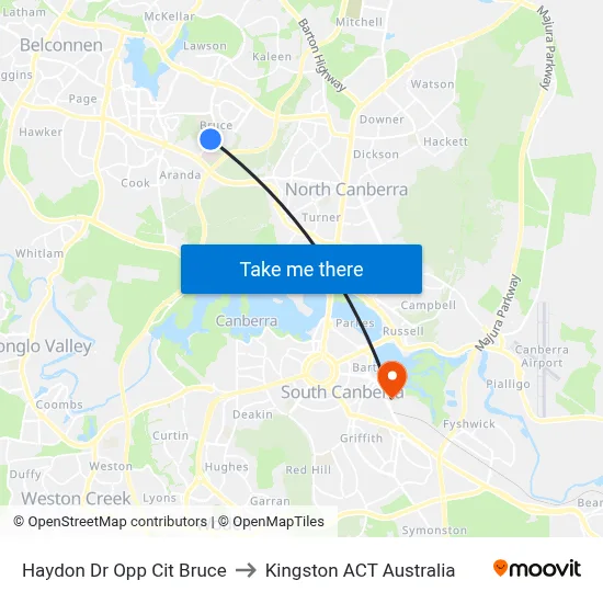 Haydon Dr Opp Cit Bruce to Kingston ACT Australia map