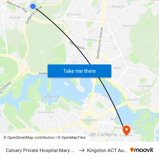 Calvary Private Hospital Mary Potter Cct to Kingston ACT Australia map