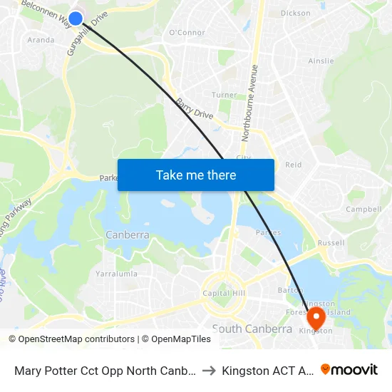 Mary Potter Cct Opp North Canberra Hospital to Kingston ACT Australia map