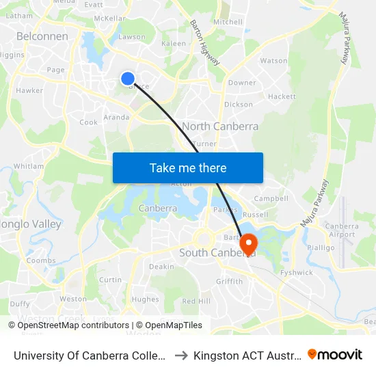 University Of Canberra College St to Kingston ACT Australia map