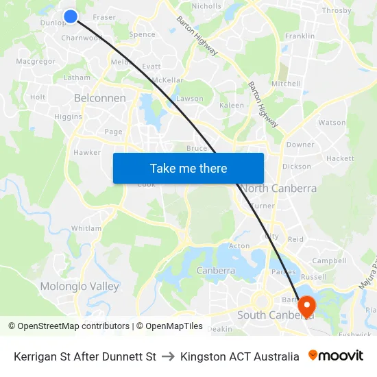 Kerrigan St After Dunnett St to Kingston ACT Australia map