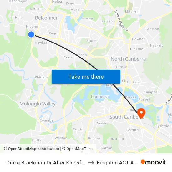 Drake Brockman Dr After Kingsford Smith Dr to Kingston ACT Australia map