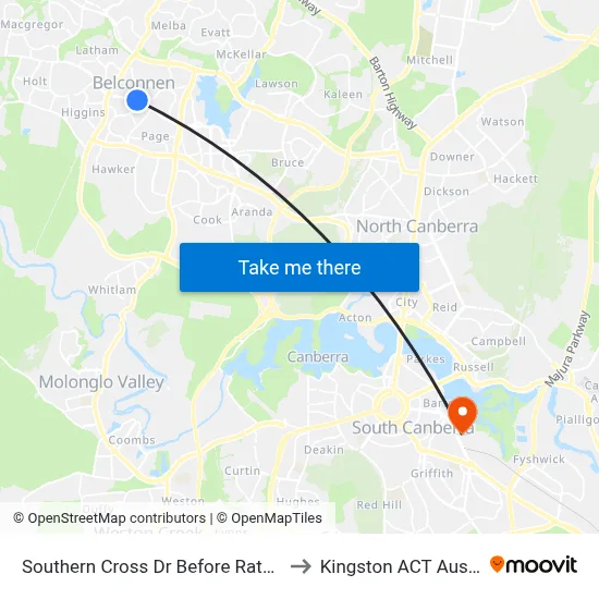 Southern Cross Dr Before Ratcliffe Cr to Kingston ACT Australia map
