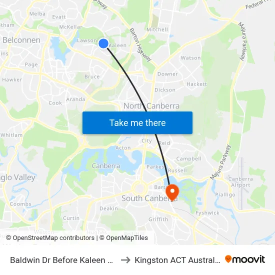 Baldwin Dr Before Kaleen Hs to Kingston ACT Australia map