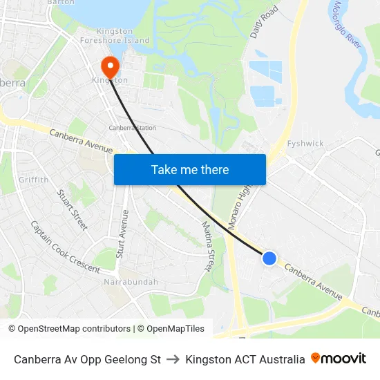 Canberra Av Opp Geelong St to Kingston ACT Australia map