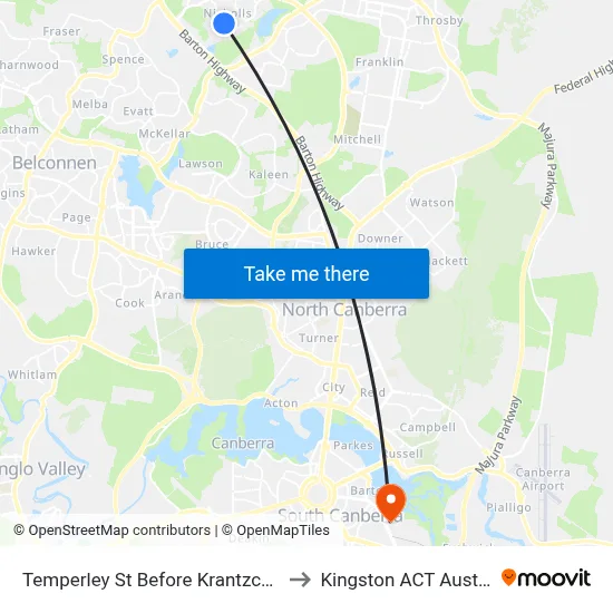 Temperley St Before Krantzcke Cct to Kingston ACT Australia map