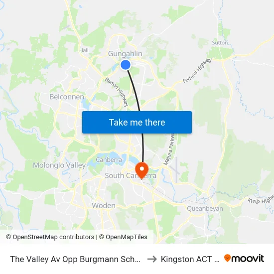 The Valley Av Opp Burgmann School Valley Campus to Kingston ACT Australia map