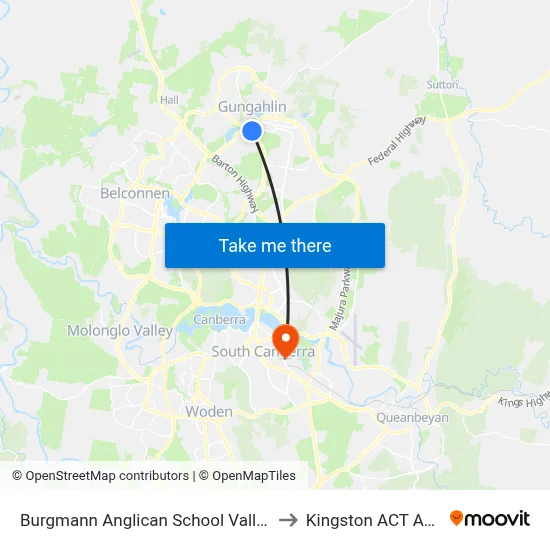 Burgmann Anglican School Valley Campus to Kingston ACT Australia map