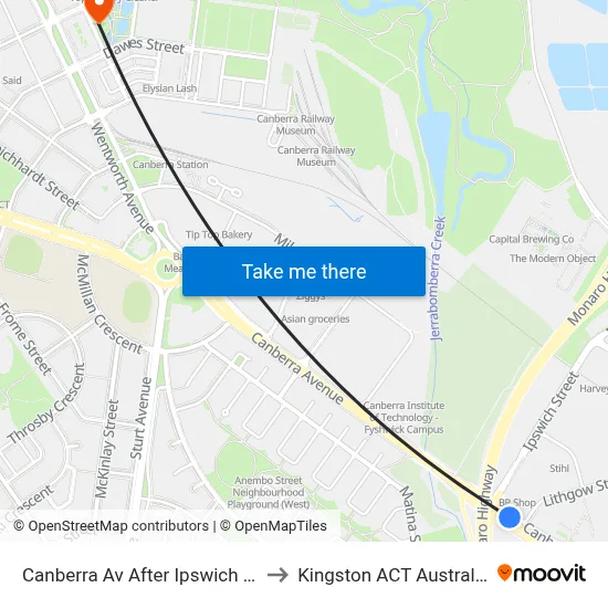 Canberra Av After Ipswich St to Kingston ACT Australia map