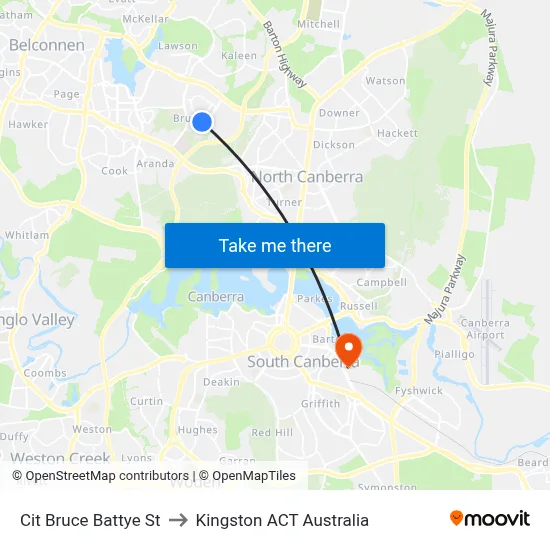 Cit Bruce Battye St to Kingston ACT Australia map
