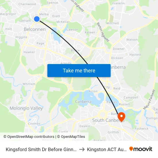 Kingsford Smith Dr Before Ginninderra Dr to Kingston ACT Australia map