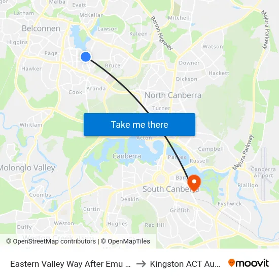 Eastern Valley Way After Emu Bank Dr to Kingston ACT Australia map