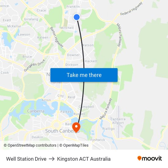 Well Station Drive to Kingston ACT Australia map