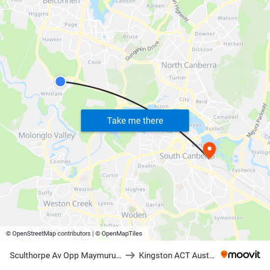 Sculthorpe Av Opp Maymuru Way to Kingston ACT Australia map