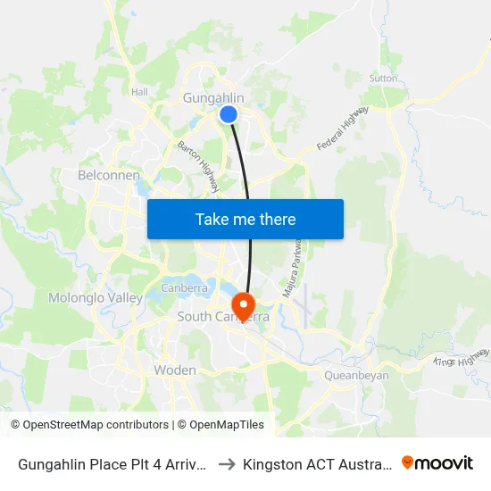 Gungahlin Place Plt 4 Arrivals to Kingston ACT Australia map