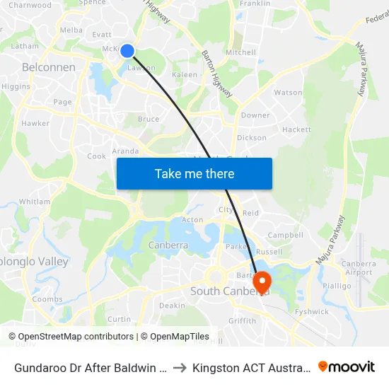 Gundaroo Dr After Baldwin Dr to Kingston ACT Australia map