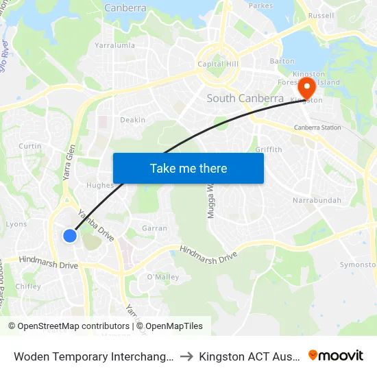 Woden Temporary Interchange Plt 1 to Kingston ACT Australia map