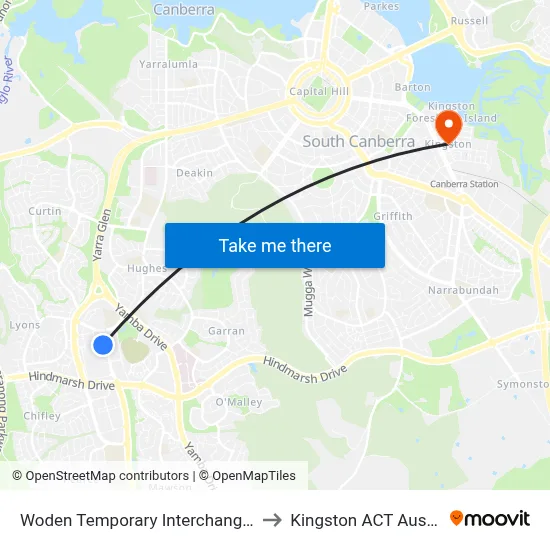 Woden Temporary Interchange Plt 4 to Kingston ACT Australia map